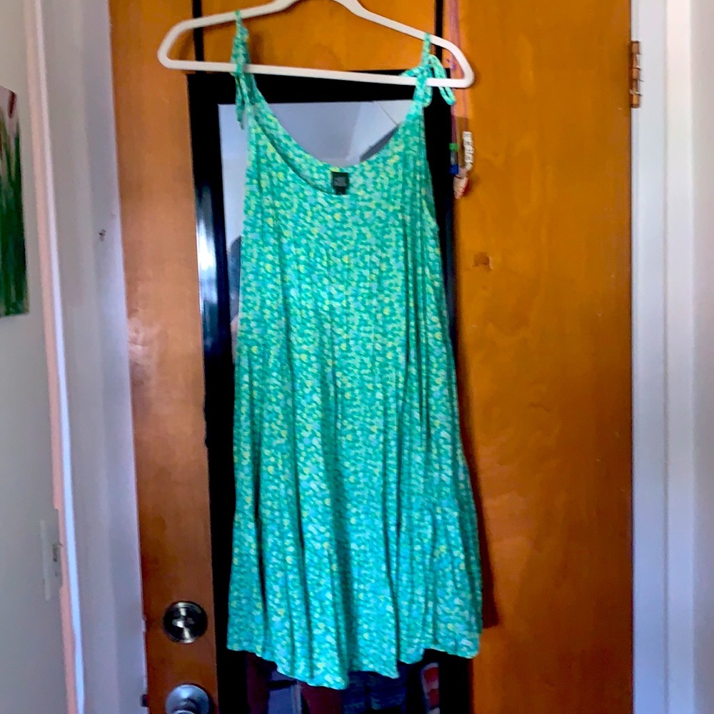 Green floral trapeze dress
